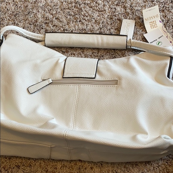 White handbag purse tote gold accessories - Picture 6 of 10